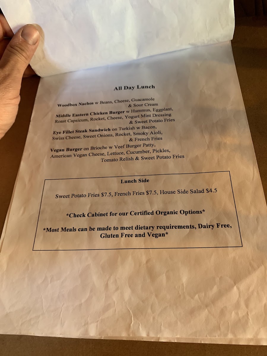 Woodbox Cafe menu board
