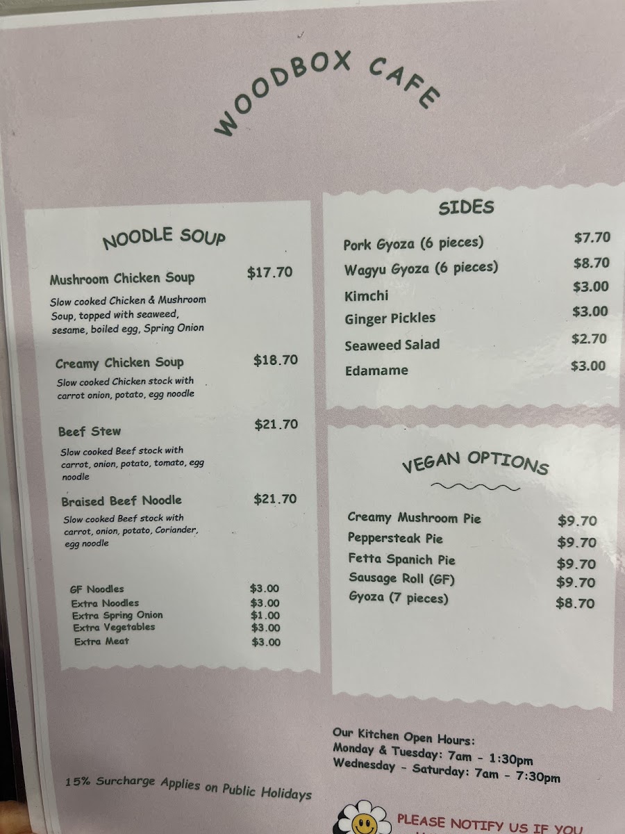 Woodbox Cafe menu board