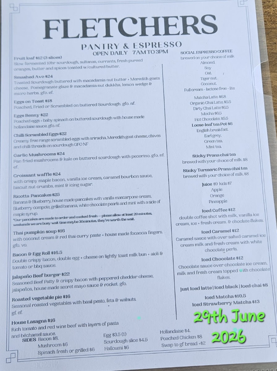 Woodbox Cafe menu board