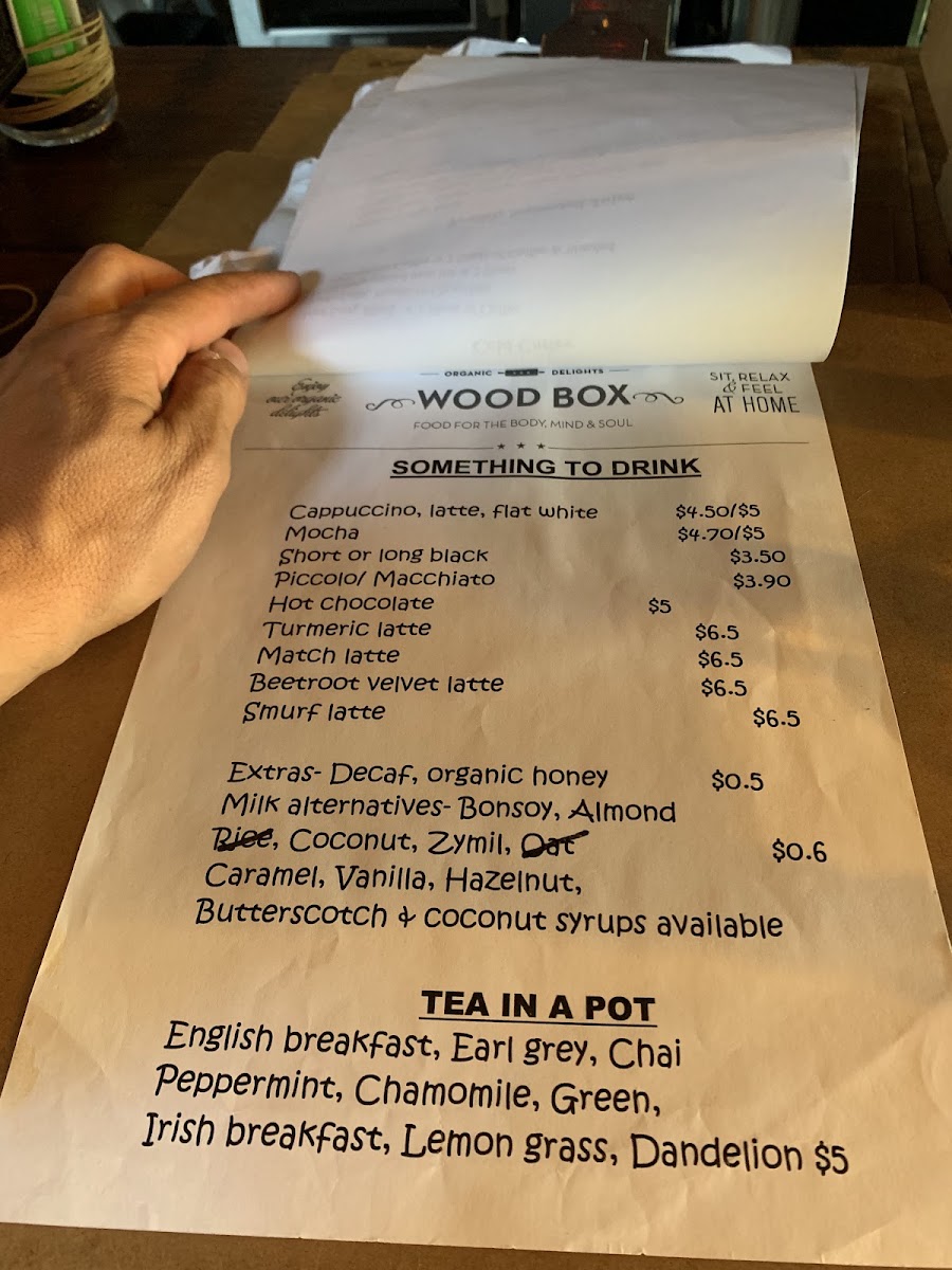 Woodbox Cafe menu board
