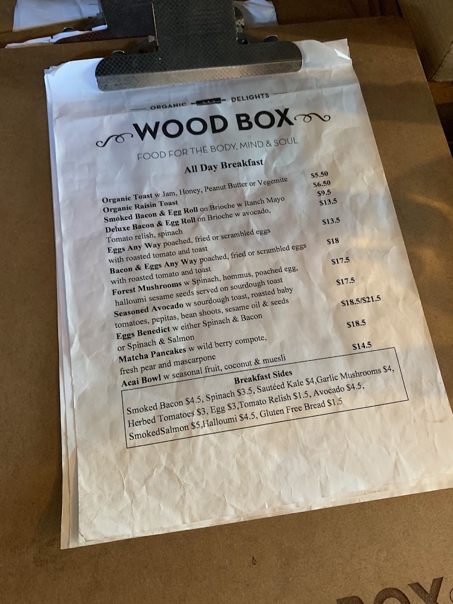 Woodbox Cafe menu board