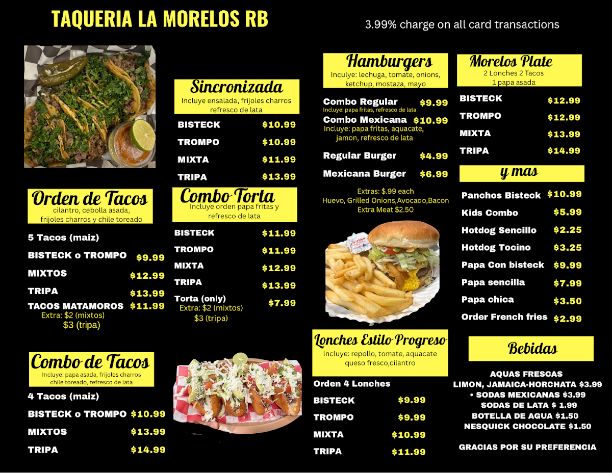 Taqueria La Morelos RB menu board