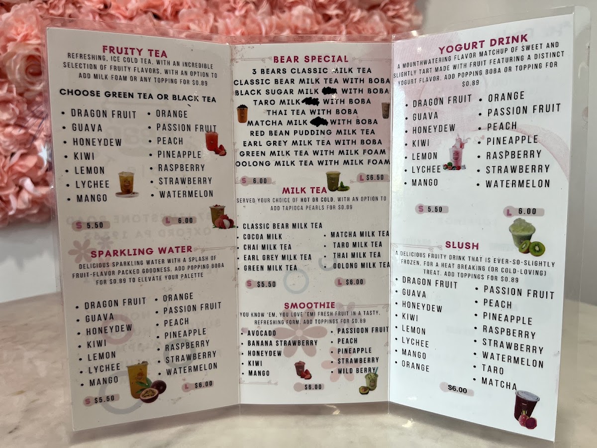 Bear Bubble Tea menu board