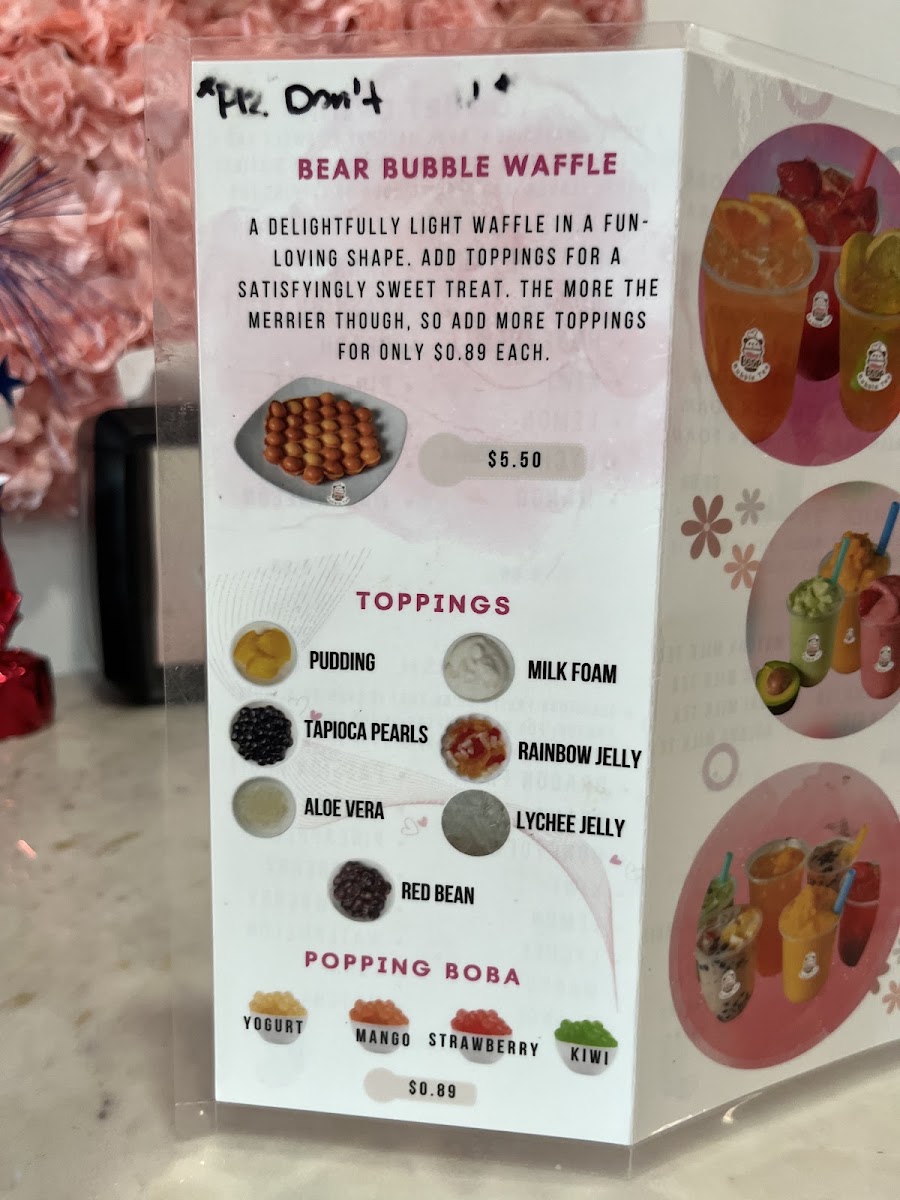 Bear Bubble Tea menu board