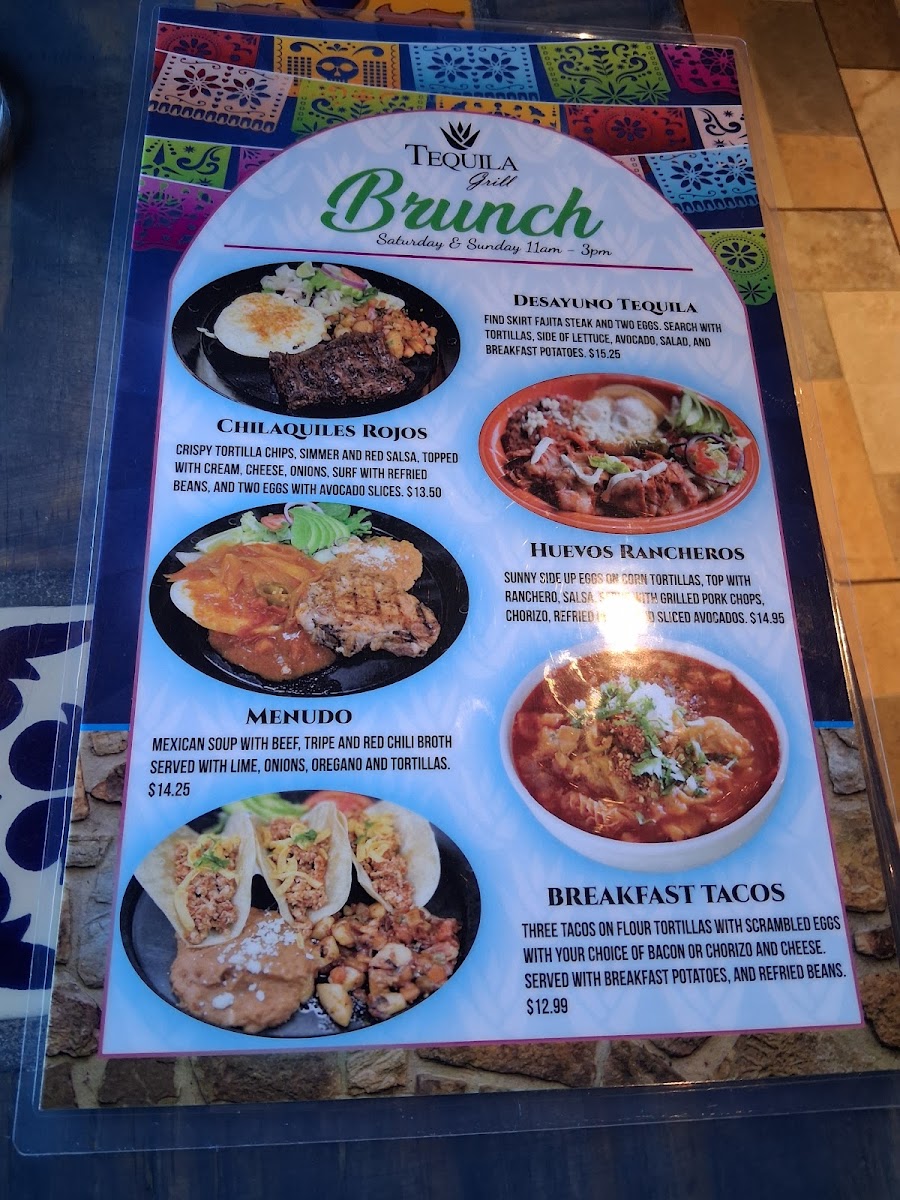 Tequila Grill menu board
