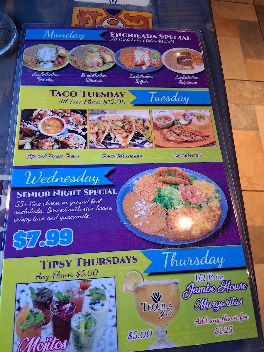Tequila Grill menu board