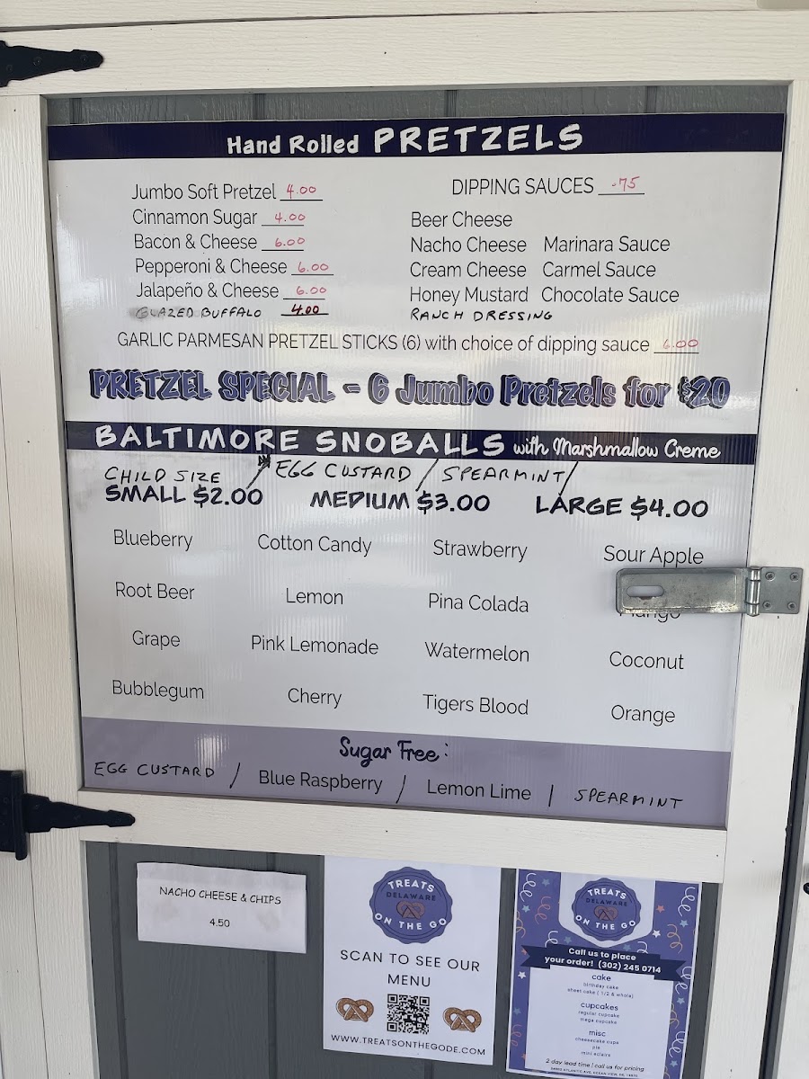 Treats On The Go menu board