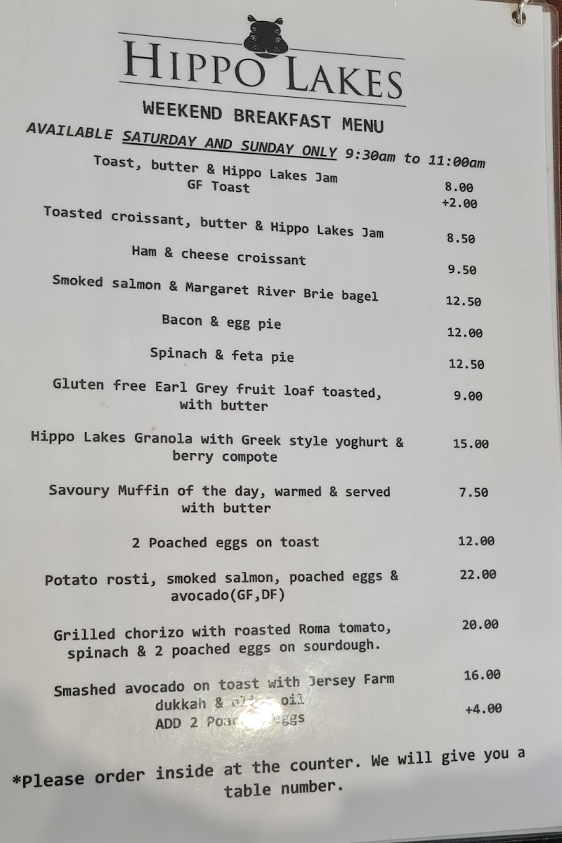 Hippo Lakes menu board