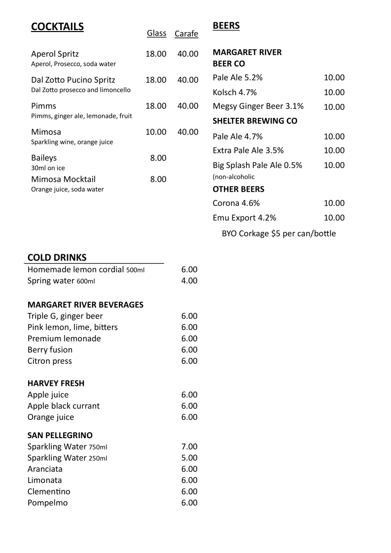 Hippo Lakes menu board