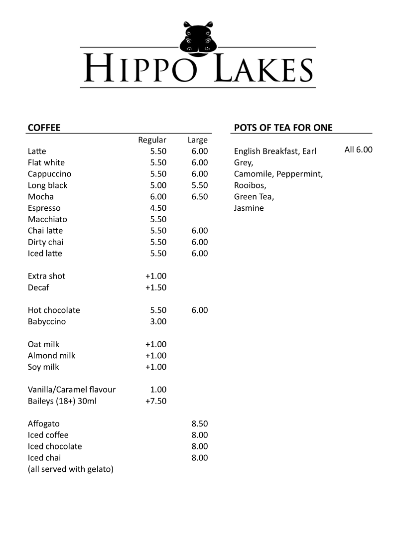Hippo Lakes menu board