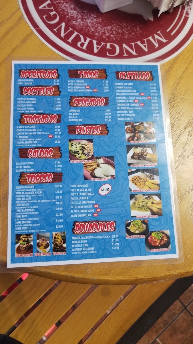 Mariscos Culiacan menu board
