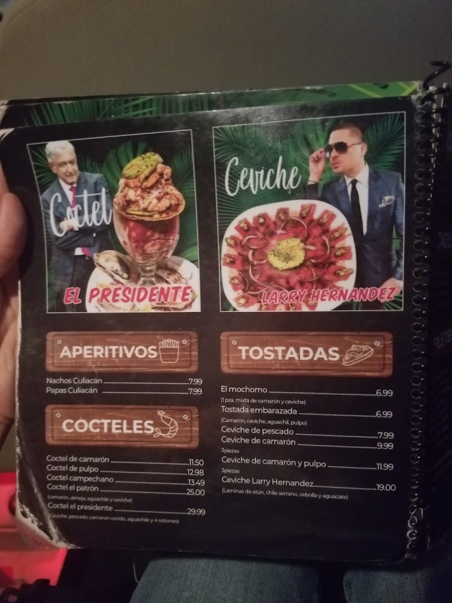 Mariscos Culiacan menu board