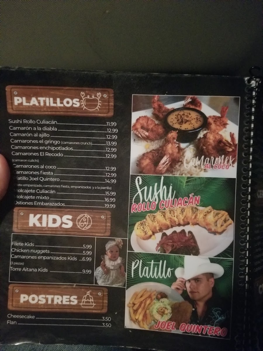 Mariscos Culiacan menu board