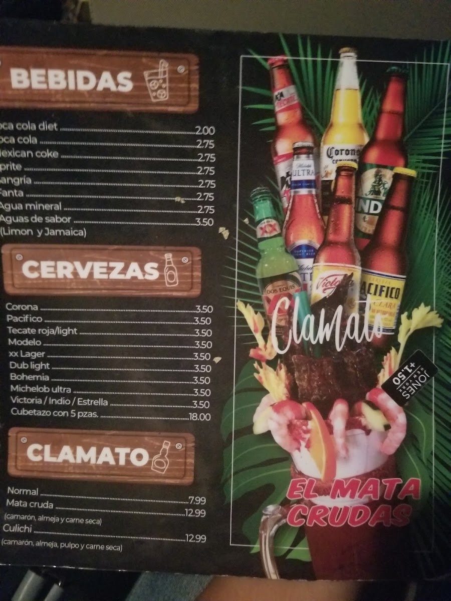 Mariscos Culiacan menu board