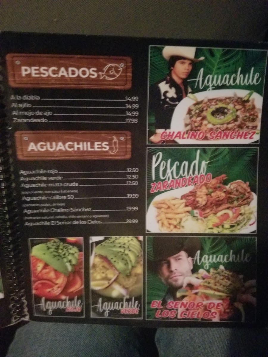 Mariscos Culiacan menu board