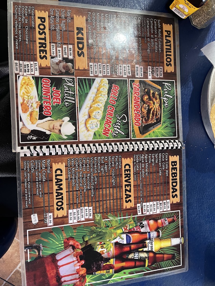 Mariscos Culiacan menu board