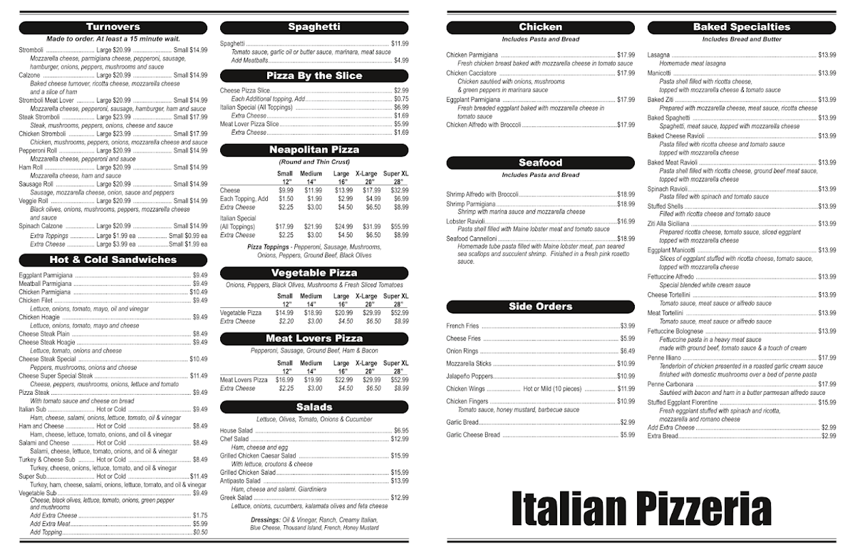 Italian Pizzeria menu board