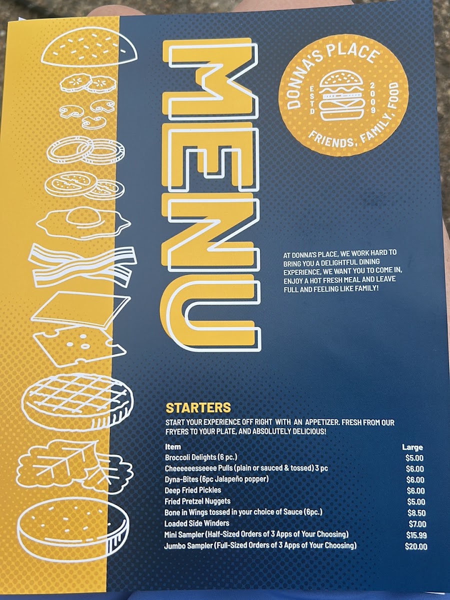 Donna's Place menu board