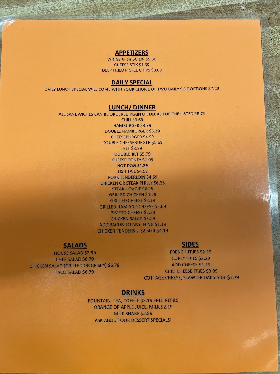 Donna's Place menu board