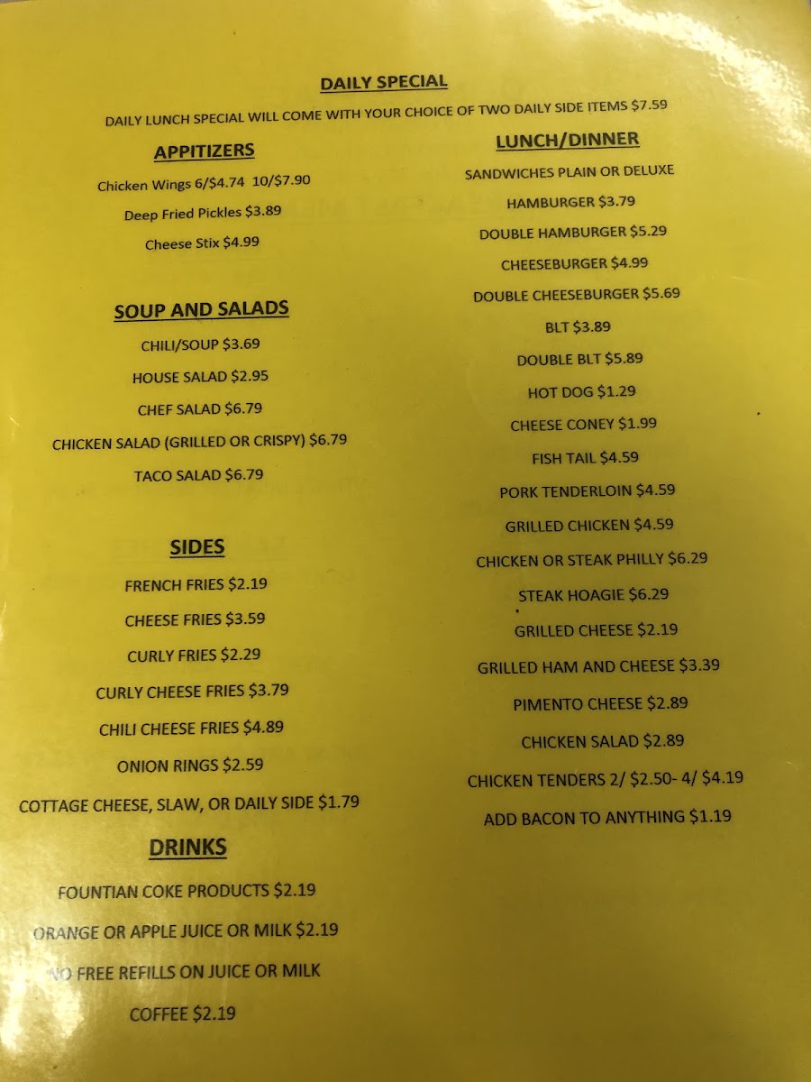 Donna's Place menu board