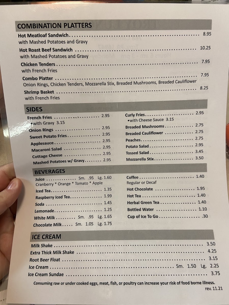 Troy Lunch menu board