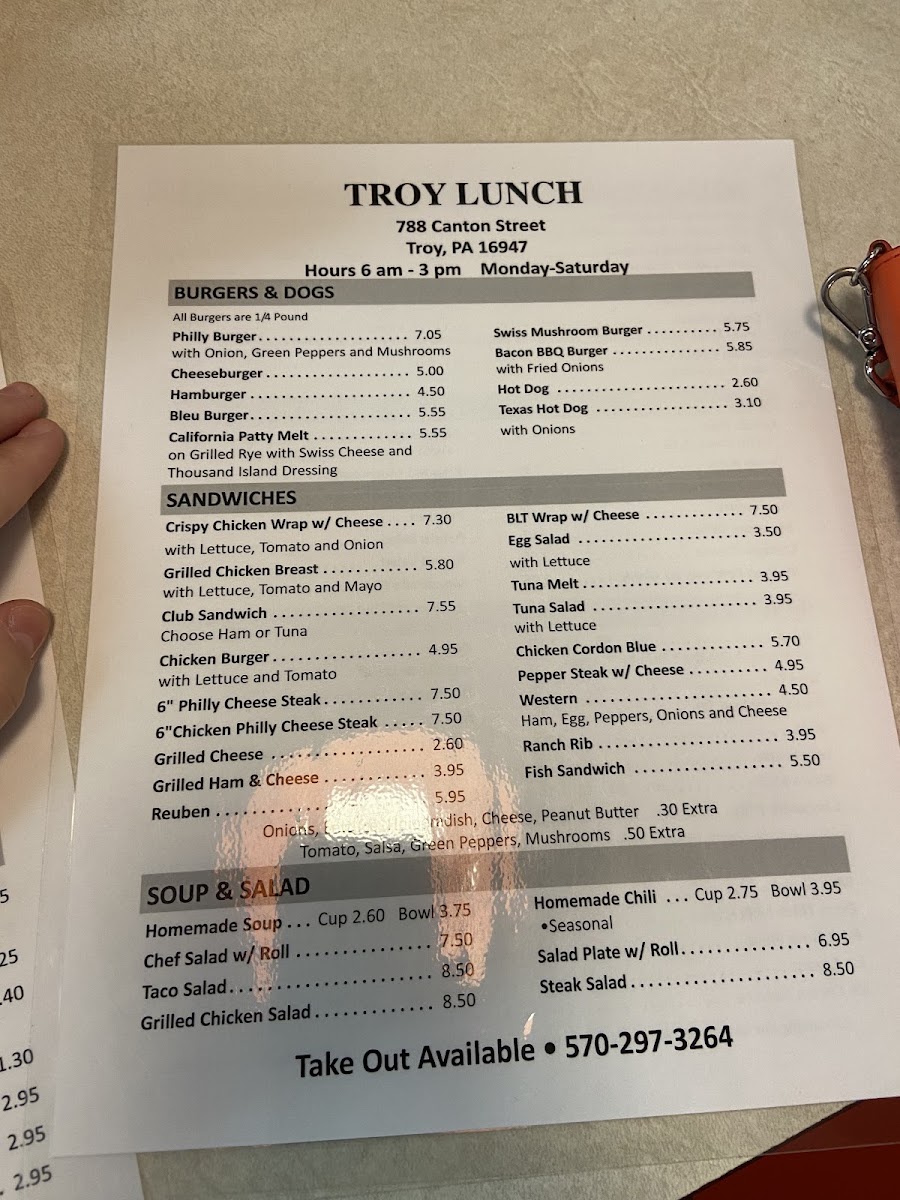 Troy Lunch menu board