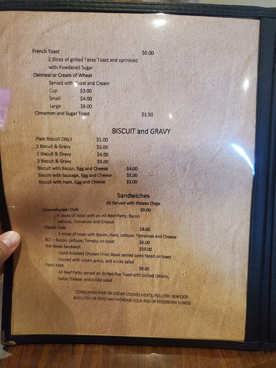 North 40 Settler's menu board