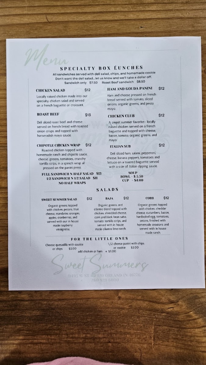 Sweet Summers menu board