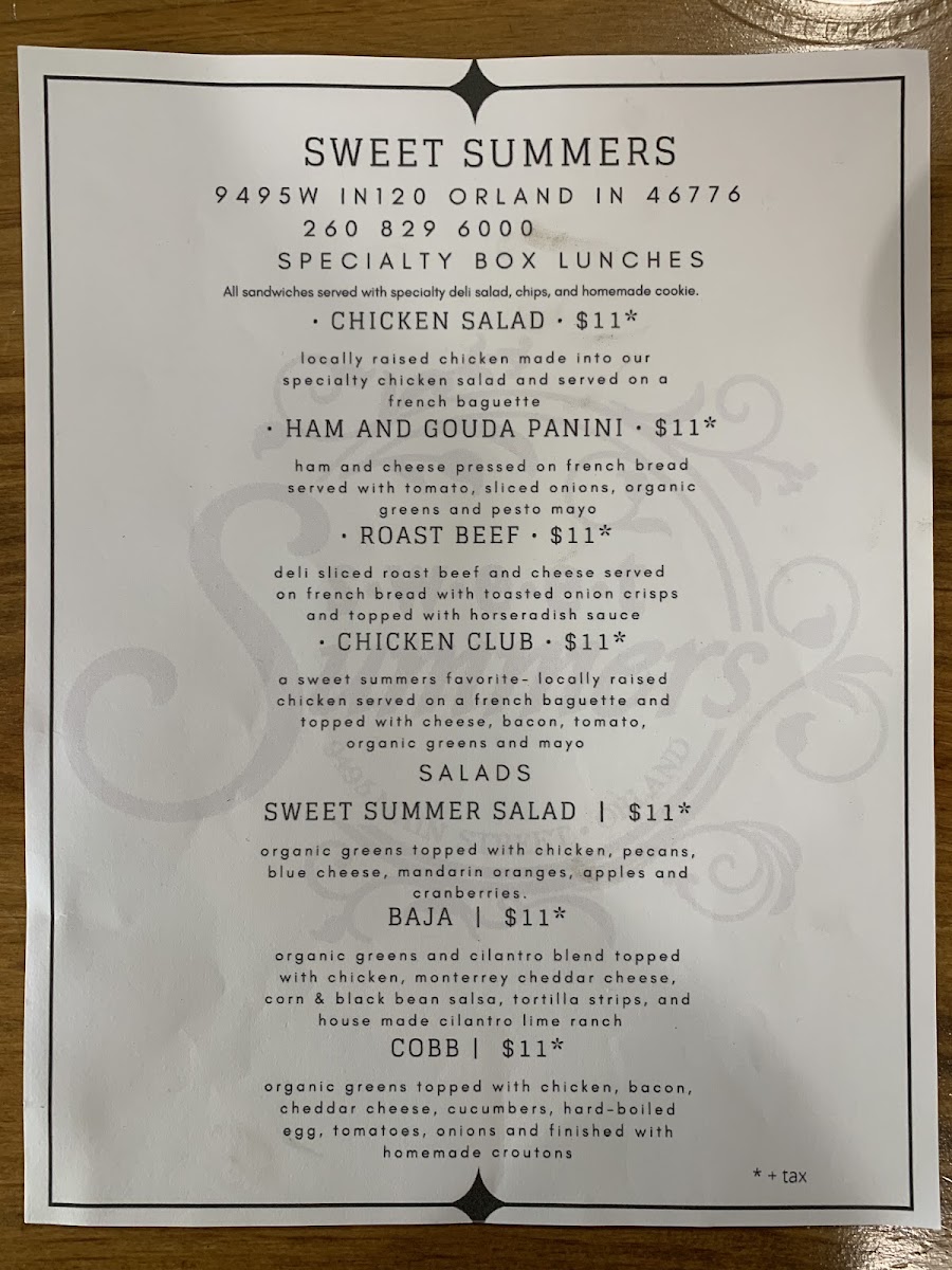 Sweet Summers menu board
