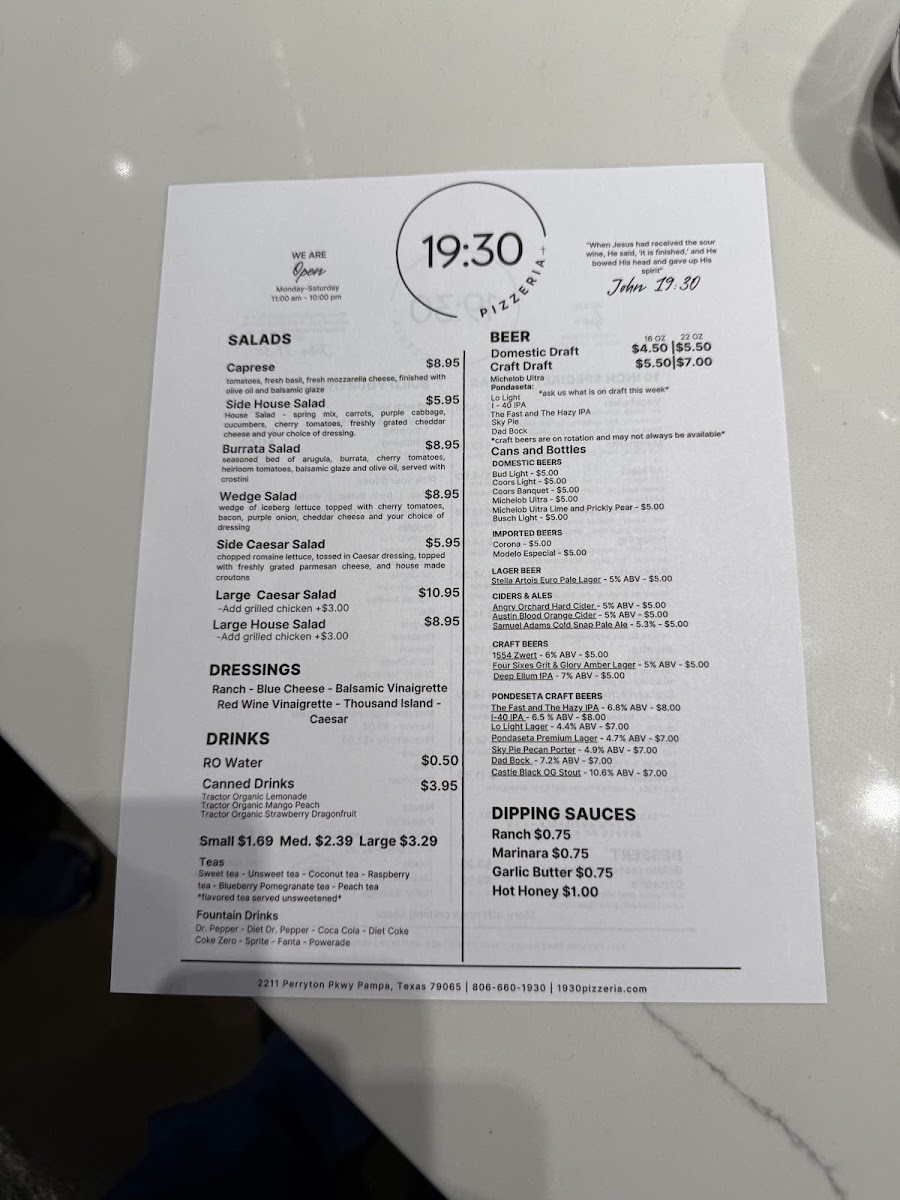 19:30 Pizzeria menu board