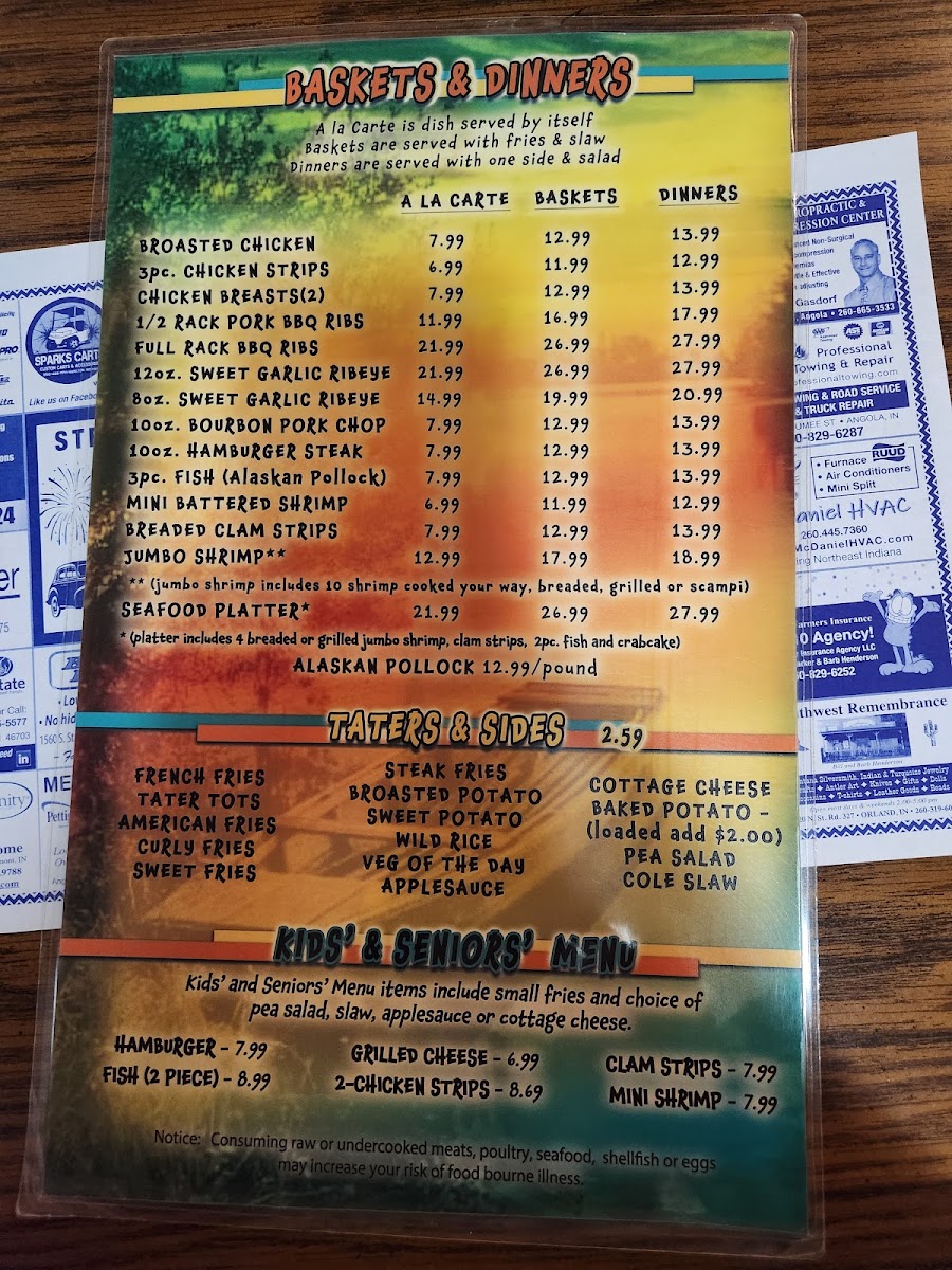 Wall Lake Tavern menu board