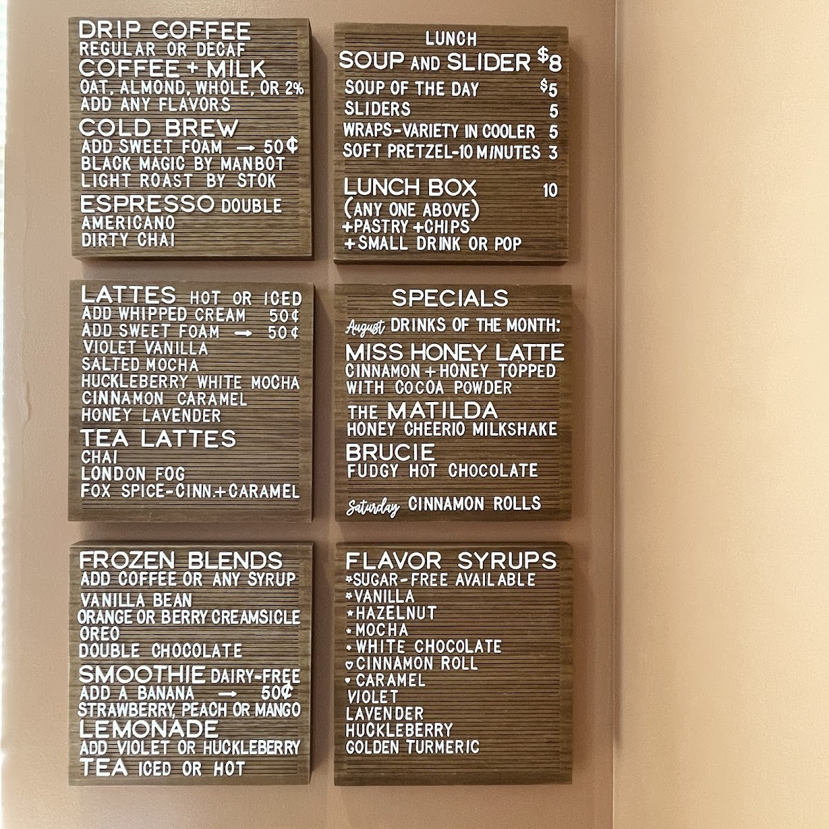 Flyleaf Bakery Cafe - Find us in the Batavia Public Library! menu board