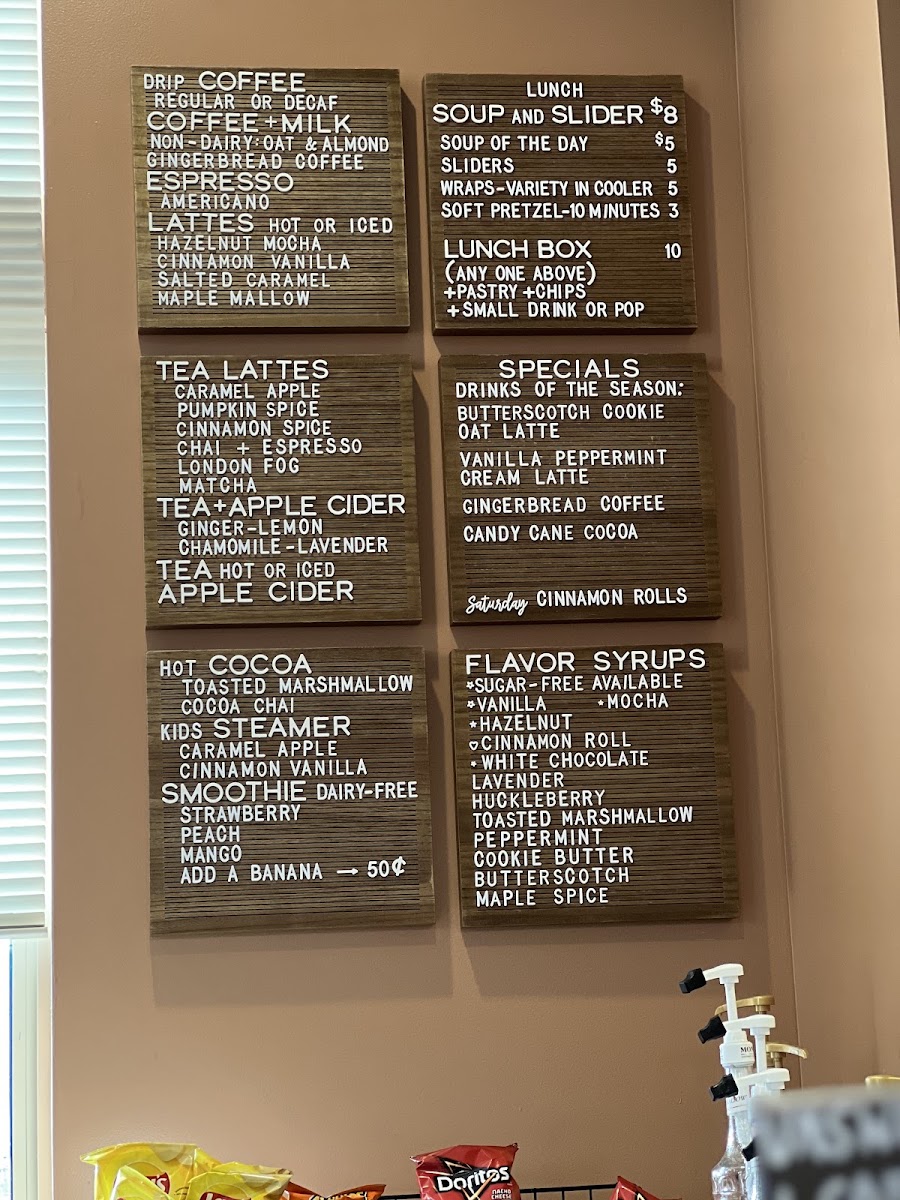 Flyleaf Bakery Cafe - Find us in the Batavia Public Library! menu board
