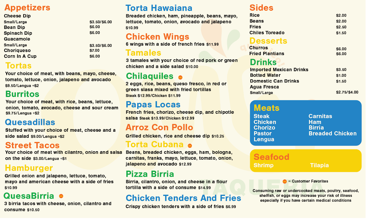 OMG Taqueria menu board