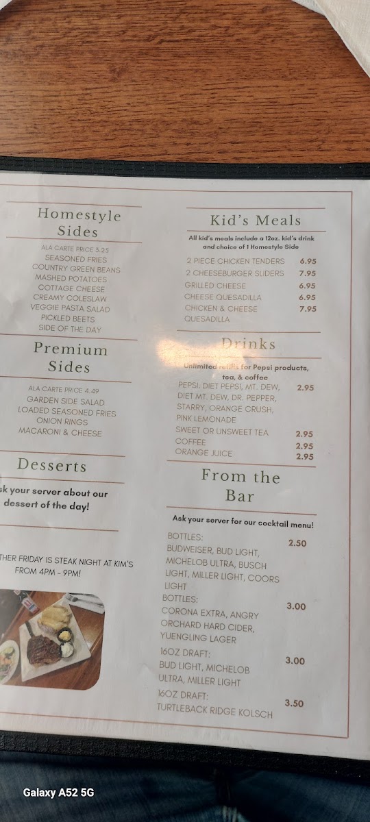 Kim’s Southern Table menu board