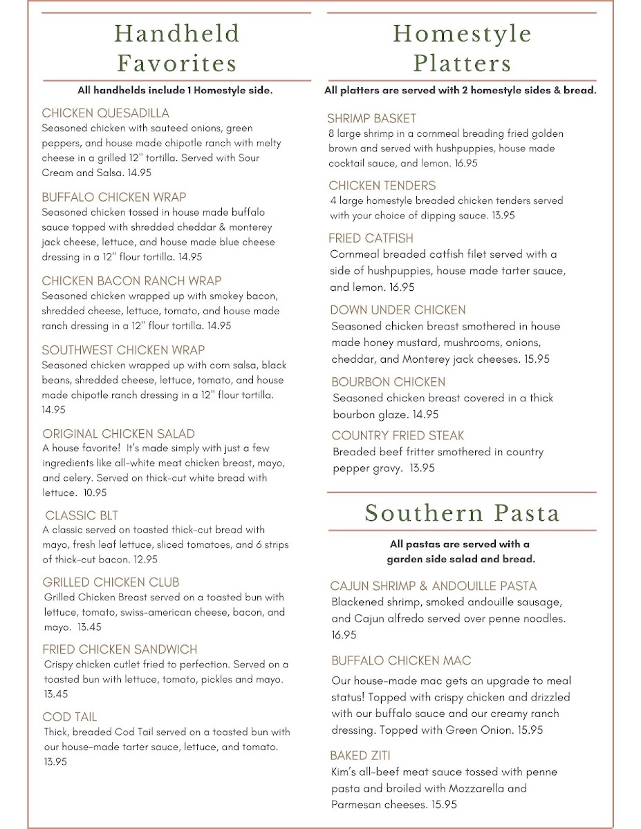 Kim’s Southern Table menu board