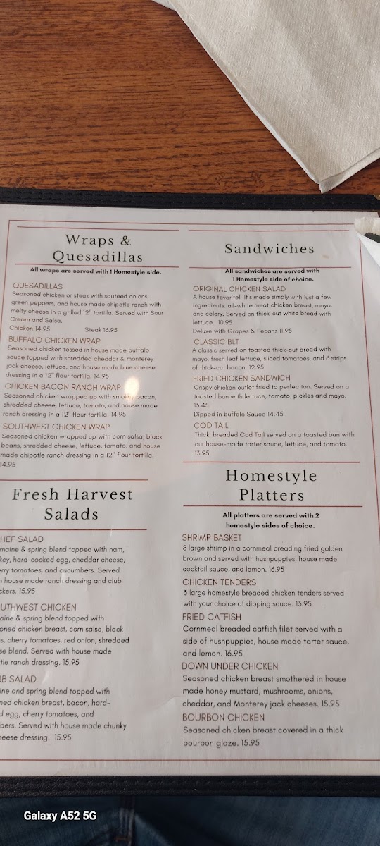 Kim’s Southern Table menu board