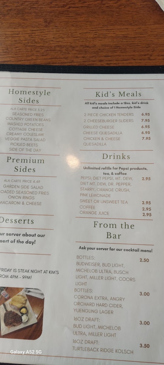 Kim’s Southern Table menu board