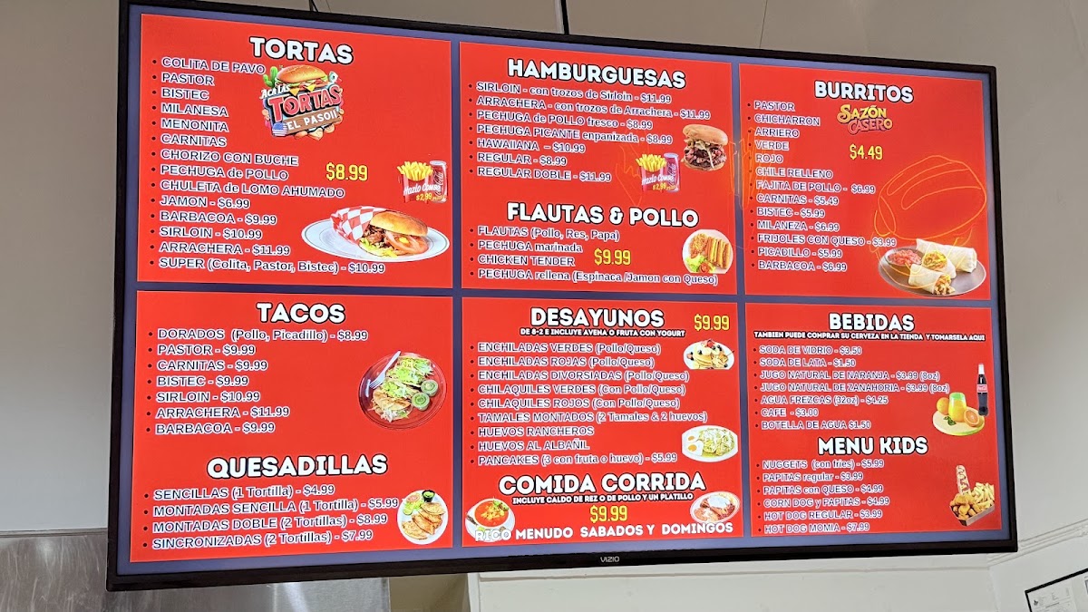 Aca Las Tortas EL PASO menu board