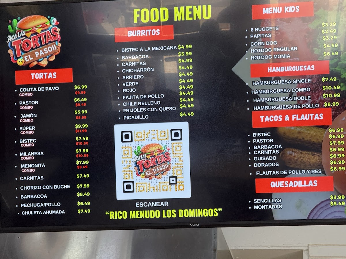 Aca Las Tortas EL PASO menu board