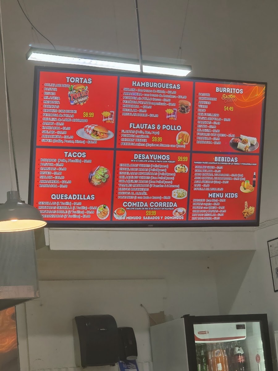 Aca Las Tortas EL PASO menu board