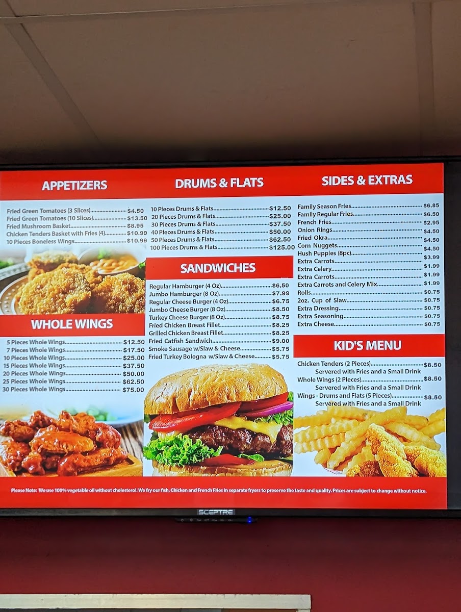 Rayford’s Hotwings - Raleigh menu board