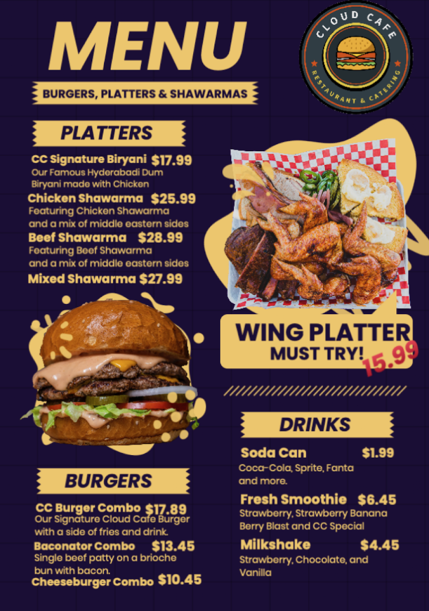 Cloud Cafe’ menu board