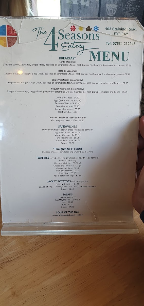 The 4 Seasons Eatery menu board