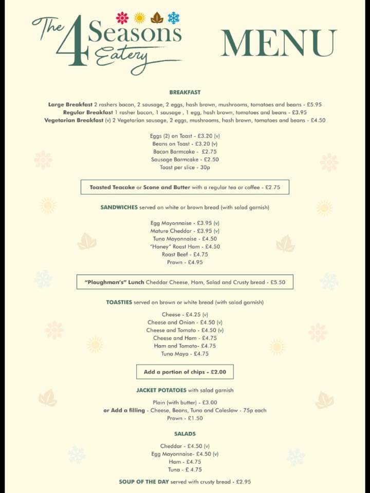 The 4 Seasons Eatery menu board