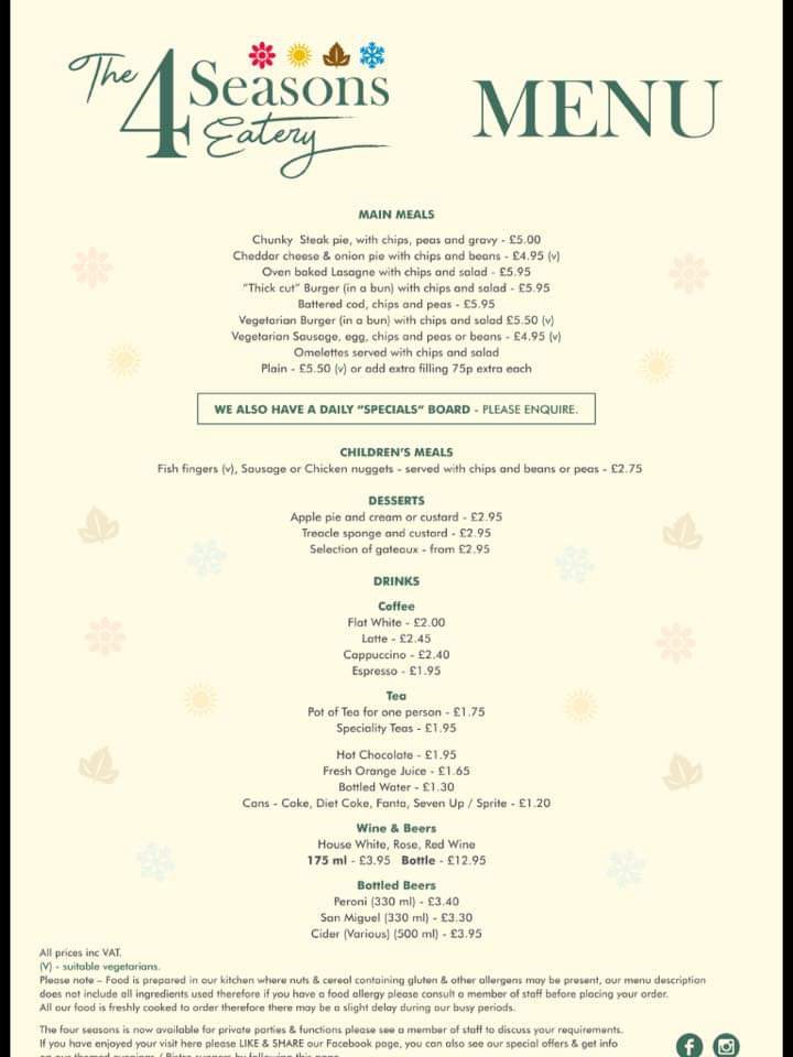 The 4 Seasons Eatery menu board
