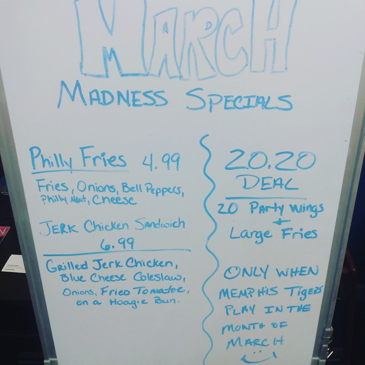 Big Myrt's Wings and Things menu board