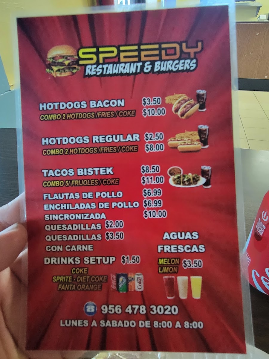 Speedy Restaurant and Burgers menu board