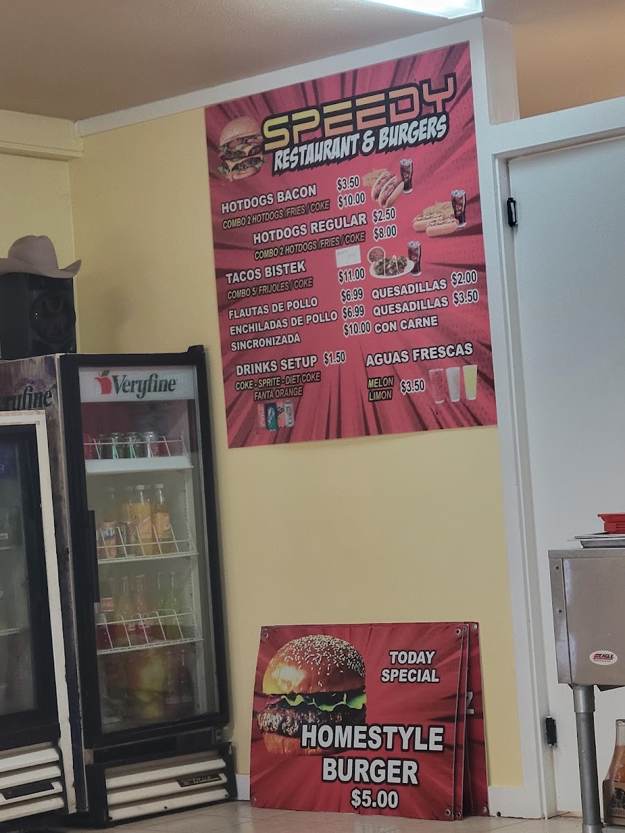 Speedy Restaurant and Burgers menu board