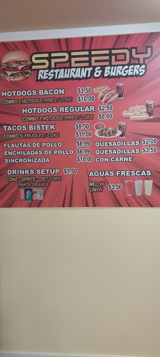 Speedy Restaurant and Burgers menu board